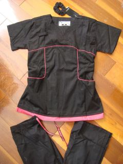 Adelie BodyFit New Stylish Nursing Scrubs Set Black Hot Pink XS Sm M 