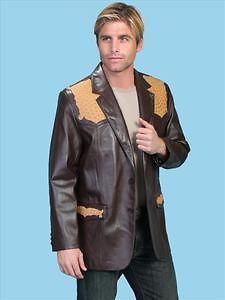 Scully Mens Brown Lambskin / Saddle Tan Ostrich Leather Jacket Blazer 