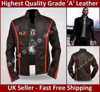 Mens N7 Mass Effect 3 Male Shepard Action Gaming Black Leather 