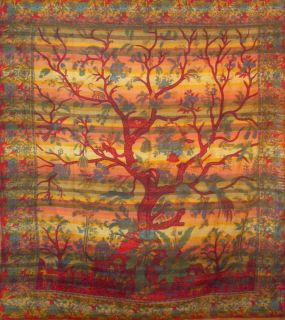 ORANGE TREE OF LIFE TEMPLE ART WALL HANGING KING SOFA BED COVER 