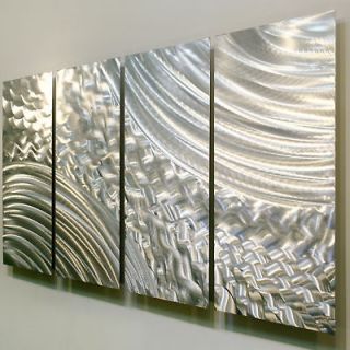 Modern Abstract Silver Metal Wall Panel Art Sculpture Cross Current 
