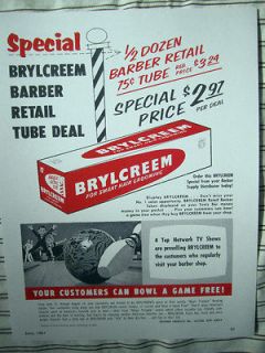   1960S BRYLCREEM HAIR GROOMING BARBERSHOP COLOR AD/SIGN FREE BOWLING