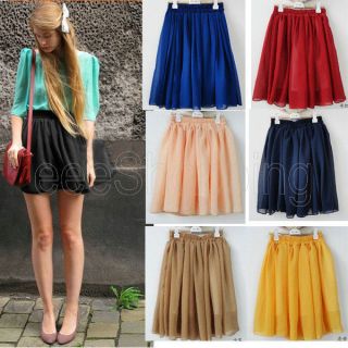   Retro High Waist Pleated Double Layer Chiffon Short Mini Skirts Dress