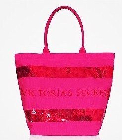 Victorias Secret Pink Sequin Beach Gym School Travel Tote Canvas Bag
