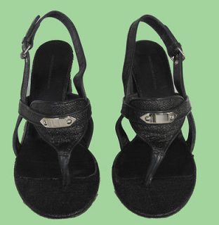   PARIS Shoes Black Raffia Low Heel Slingback Thong Sandals Sz 38