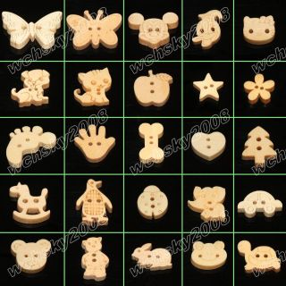  Cartoon Wooden Buttons Loose Bead Craft Sewing Embellishment Favour
