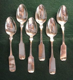 Coin Silver Seymour & Hollister Hartford, CT Set of 6 Teaspoons, 1845