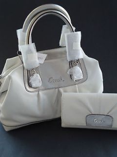  Ashley Leather Satchel Purse Bag & Wallet WHITE SILVER F46143 F15445