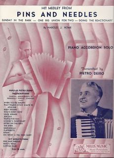 PINS AND NEEDLES MEDLEY ACCORDI​ON SHEET MUSIC ARR PIETRO DEIRO 1938