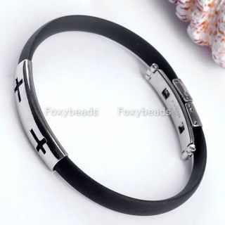 Christian Cross Mens Simple Design Black Rubber Bracelet Wristband 1Pc