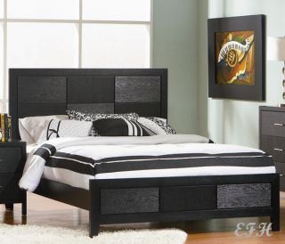 NEW SASHA MODERN BLACK FINISH WOOD BYCAST LEATHER LOW PROFILE BED
