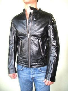 Mens Slash Black Punk Rock Studded Biker Leather Jacket Size L