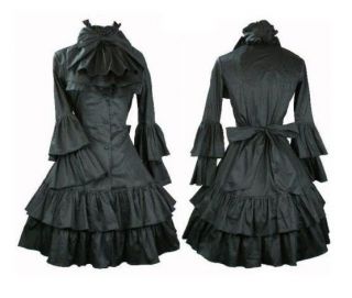   ladies Victorian Lolita Gothic kimolo sleeves long black dress XS XXL