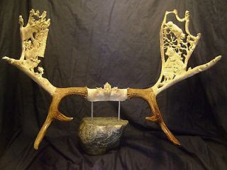 hand carved full moose antler sculpture from canada time left