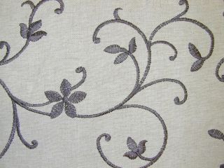 Designer Fabric Scroll Embroided Black Crewel on Natural Linen Curtain 