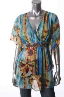 Sienna Rose NEW Multi Color Printed Smocked Waist V Neck Pullover Top 