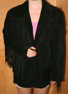 Womens Vintage Western Suede Leather Jacket   8 Long Fringe   Size 