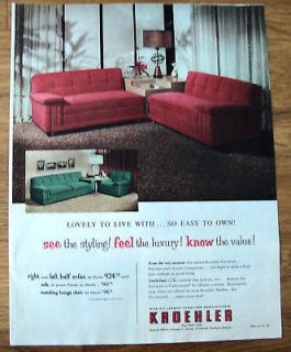 1953 kroehler furniture ad right left half sofas time left