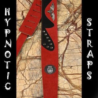 HYPNOTIC RED BAT LEATHER SUEDE GOTH GUITAR , BASS & ACOUSTIC STRAP 