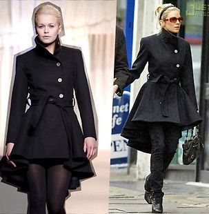   Wool Tailcoat Style Overcoat Stand Collar Belted Trench Coat Jackets