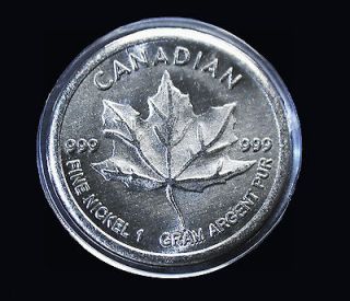 Nickel Bullion Coin .999 Fine Canadian Maple Series 1 Gram + Air tight