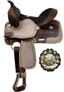 NEW 12 Double T Youth Floral Tooled Saddle w/Roughout & Conchos