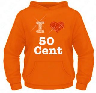 Ladies Diamante / Rhinestone I Love 50 Cent hoodie XS XXL Gift Bling