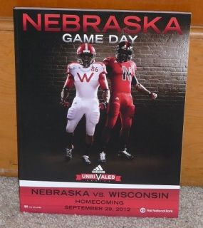2012 Nebraska vs. Wisconsin Badgers Football Program 9 29 2012