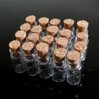  Lots 20 Pcs 10x18 mm Tiny Small Clear Cork Glass Bottles Vials