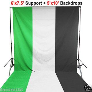 ChromaKey Green Screen with Black and White Backdrop Stand Kit 