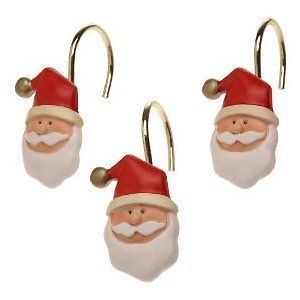   SET OF 12 SANTA CLAUS FACE SHOWER CURTAIN HOOKS   HAND PAINTED ~ NEW
