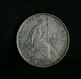 1923 Peru 1/2 Sol Lima Silver World Coin KM216 Peruana Seated Liberty