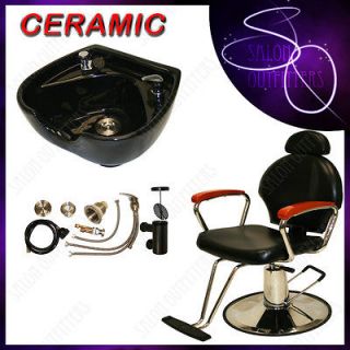 Round Ceramic Shampoo Bowl Sink Hydraulic Reclining Barber Chair Salon 