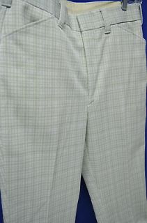 VINTAGE Plaid Pants Polyester Green WHite Mod Disco Size 32 x 30.5 