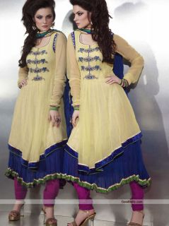 Bollywood Indian Designer Ethnic Wedding Cream & Royal Blue Shalwar 