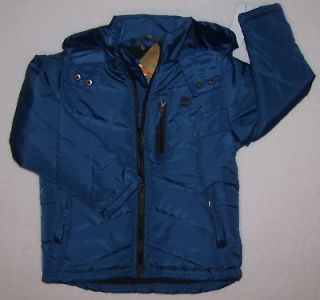 TImberland coat boys x small hooded Blue full zip Gray fleece lined 