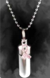 PAIR of Breast Cancer CREMATION URN NECKLACES   20 & 24 w/Pouches 