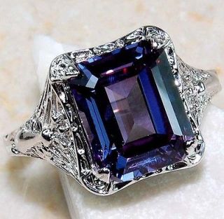 3ct Alexandrite 925 Solid Sterling Silver Victorian Style Peacock Ring 