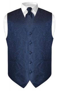 Mens Charcoal Gray Paisley Design Dress Vest and NeckTie Set for Suit 
