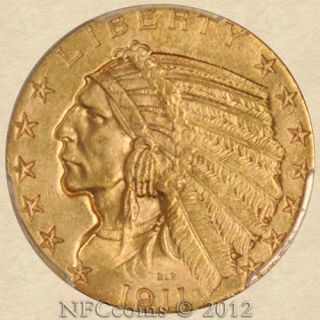1911 $ 5 gold indian ms63 pcgs one day shipping