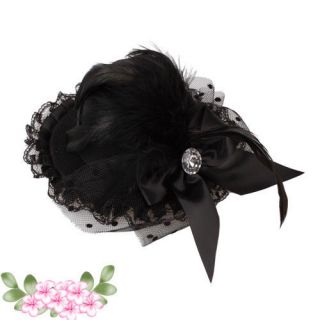 Stylish Black Bow Feather Lace Hair Clip Mini Top Hat Mini Top Hat