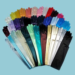 long satin stretch opera gloves in cool colors