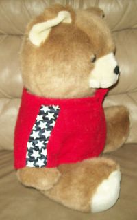   Sitting Brown Plush Teddy Bear in Red Sweater w/ Stars Stuffed Animal