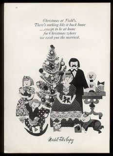   Fields Chicago store Christmas tree & family art vintage print ad