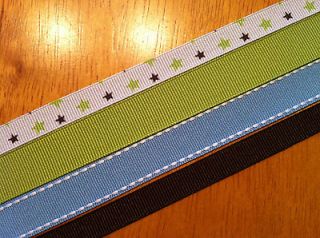 Grosgrain Ribbon Stars and Stripe Blue & Brown Theme 4 yd 