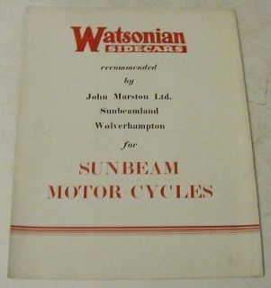 watsonian sidecars c 1930s sunbeam motorcycle brochure 