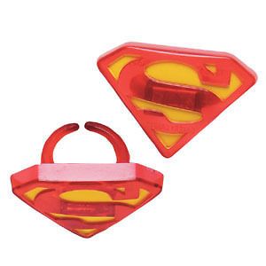 12 SUPERMAN party RINGS favors CUPCAKE tops SUPER HERO cake POPS