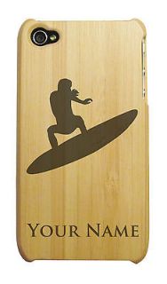 personalized bamboo iphone 4 4s case cover surfer surf time