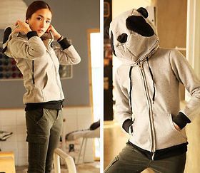 new lady GRAY panda sport hoodies sweater jacket outwear free size