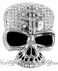 silver iced crystals dollar skull head belt buckle time left